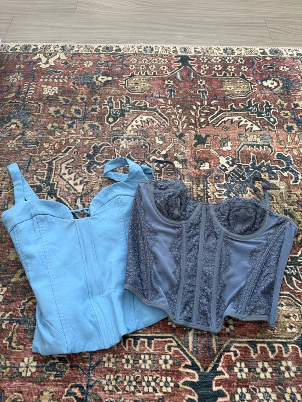 Women’s Light Blue and Slate Lace Bustier Tops